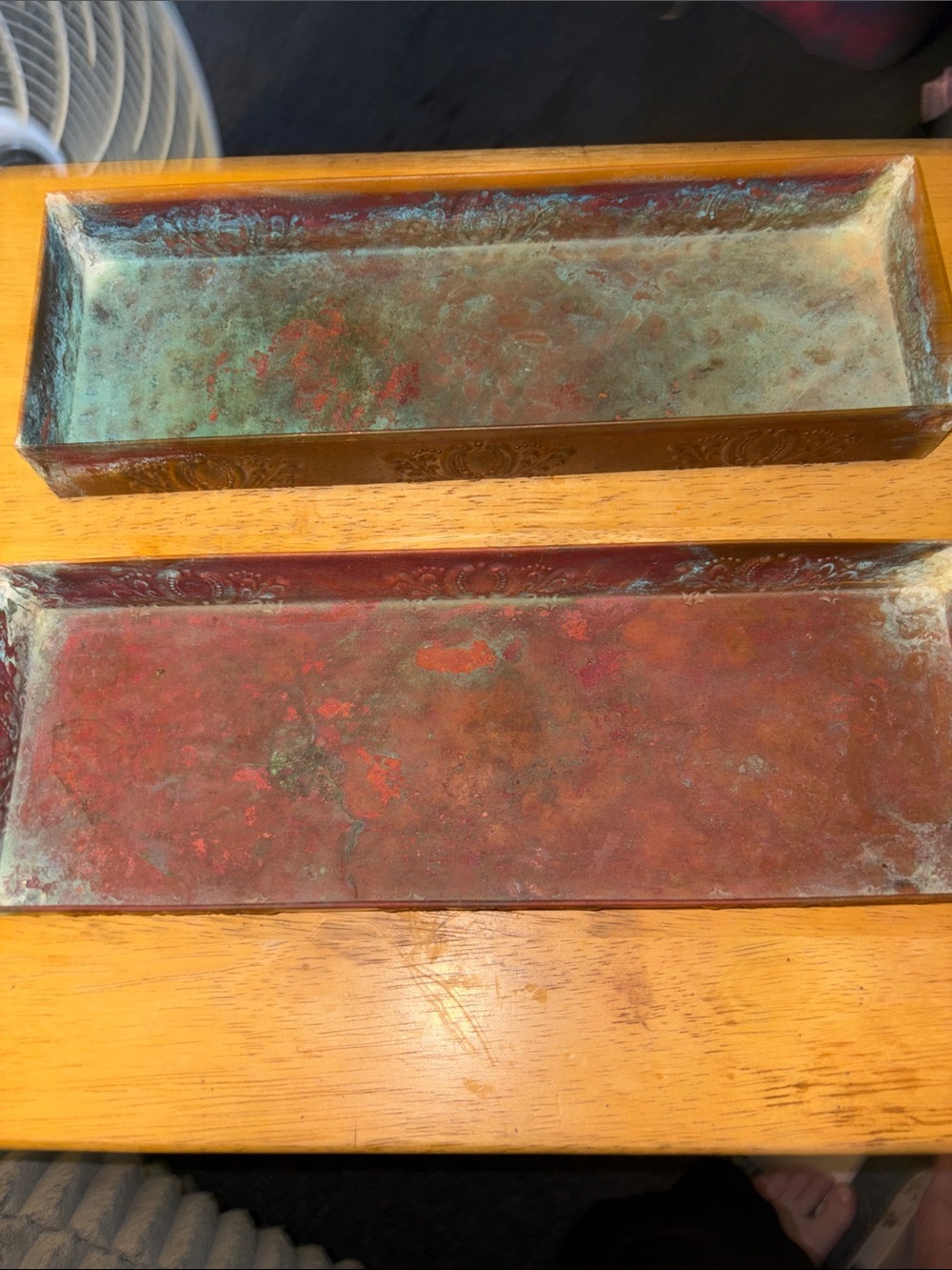 2 Vintage Smith & Hawken Copper Window Trays 12"x4"x1.5" Patina made in Turkey